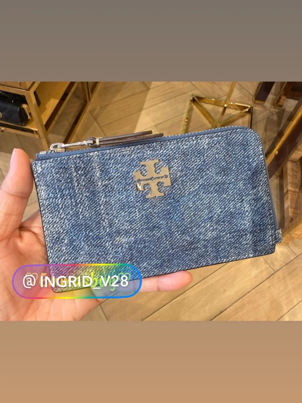 Tory Burch Denim Zip Card Case Wallet - Blue Denim